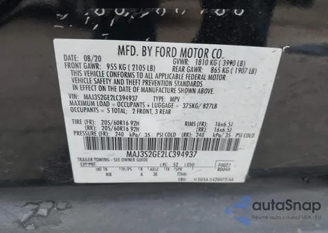 2020 Ford Ecosport Se z USA, uszkodzony, nr VIN MAJ3S2GE2LC394937